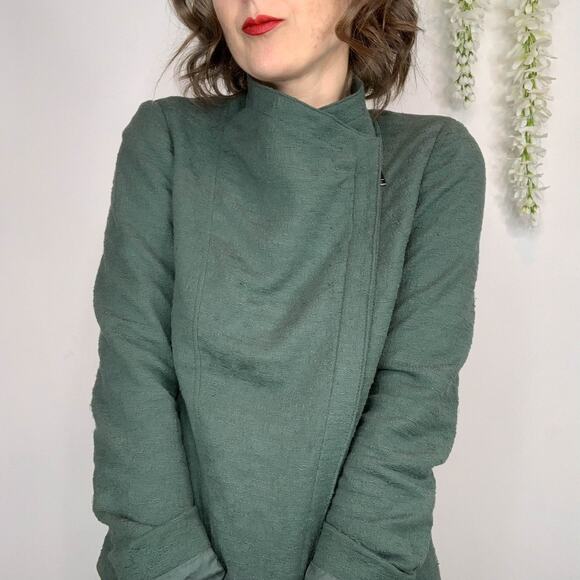 VINCE Cypress Frise moto Jacket green asymmetrical zipper futurecore 2782 - Picture 2 of 10